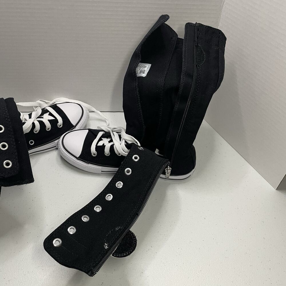 Converse Kids Size 3 Shoes NEW Knee High Chuck Taylor All Star XHi Black Zip Up - Picture 9 of 9